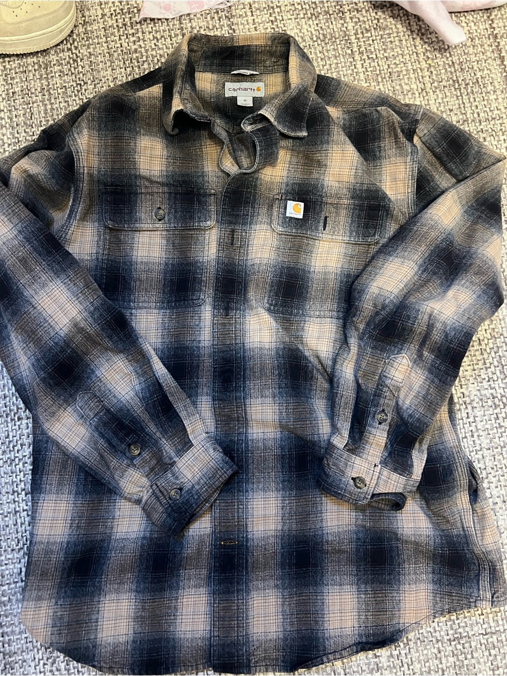 Carhartt Men’s Plaid Button-Down Shirt Jacket in Navy and Tan